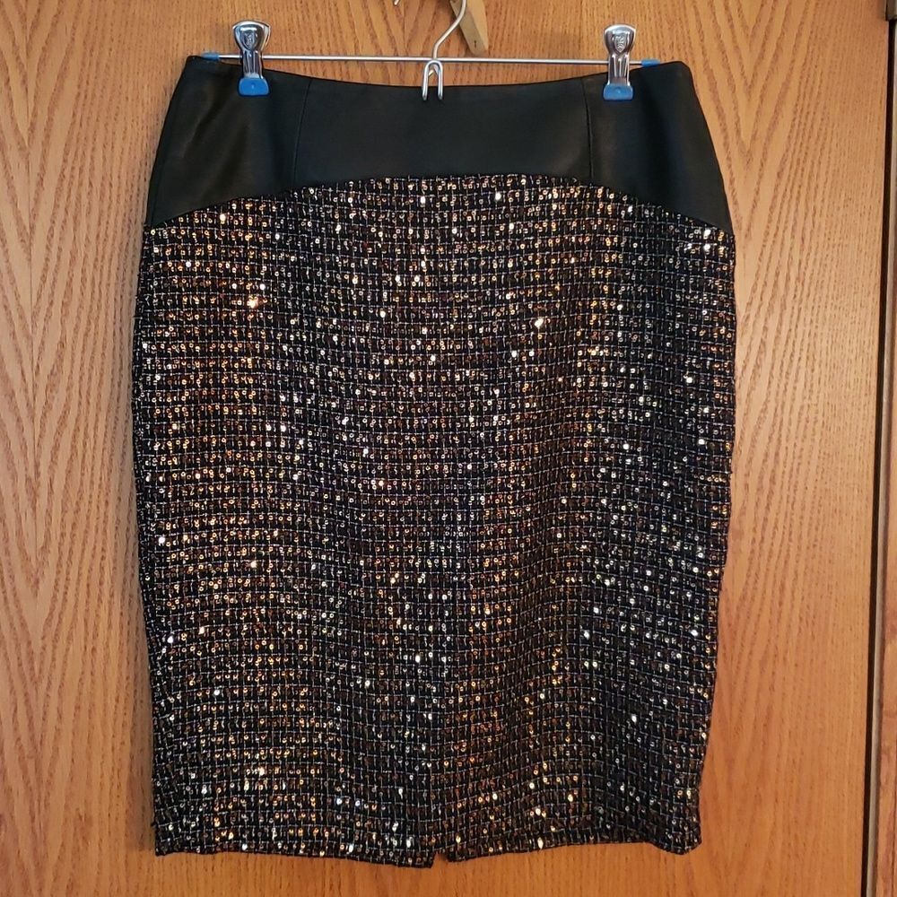 The Limited Glittery Pencil Skirt with Faux Leather Waist Sz 4